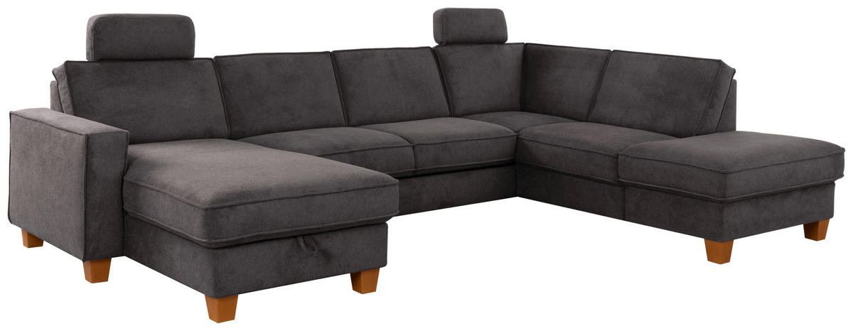 WOHNLANDSCHAFT Dunkelgrau Flachgewebe  - Eichefarben/Dunkelgrau, KONVENTIONELL, Holz/Textil (161/309/213cm) - Sit & More