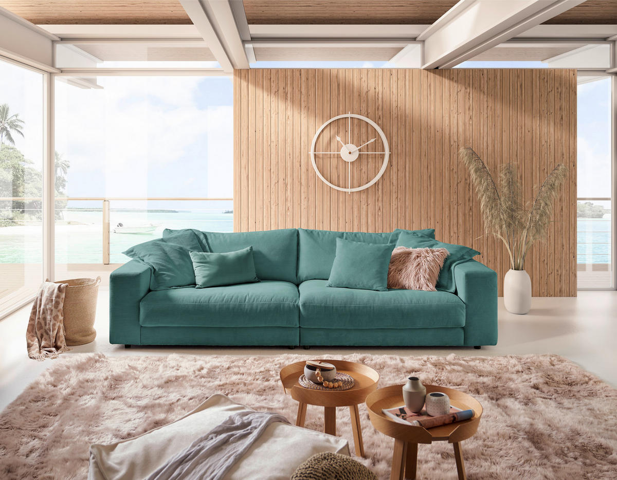 3-SITZER-SOFA in Cord Waldgrün  - Waldgrün/Schwarz, Design, Kunststoff/Textil (290/86/127cm) - Lomoco