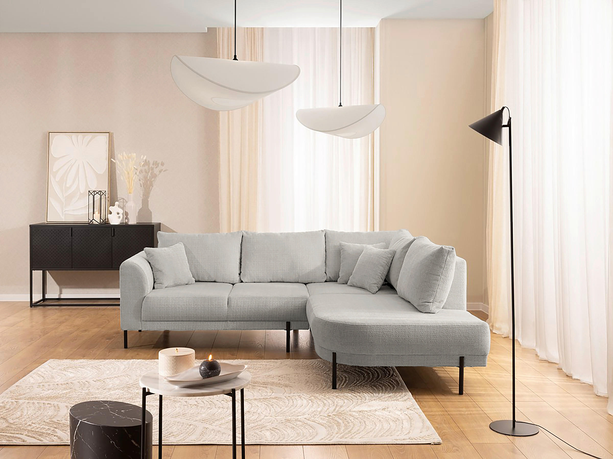 ECKSOFA Mauris Hellgrau Chenille Rückenkissen  - Hellgrau/Schwarz, Design, Kunststoff/Textil (233/200cm) - Livetastic