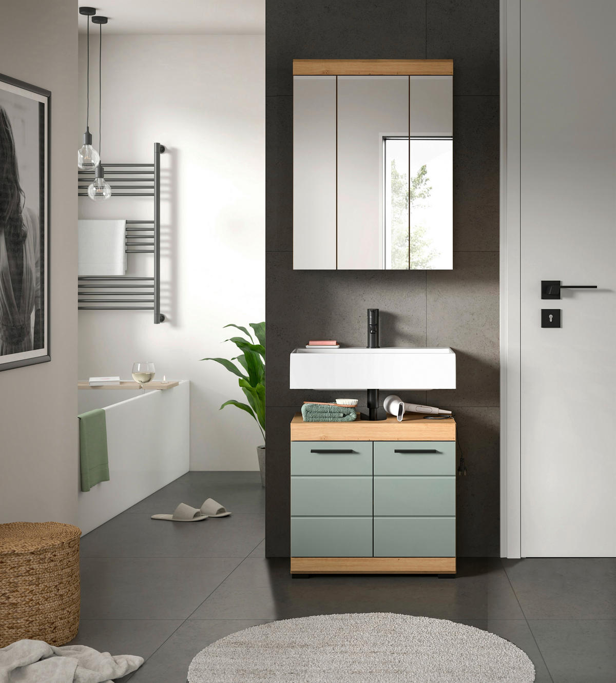 BADEZIMMER 2-teilig  in 60 cm  - Schwarz/Eiche Artisan, MODERN, Glas/Holzwerkstoff (60cm) - MID.YOU