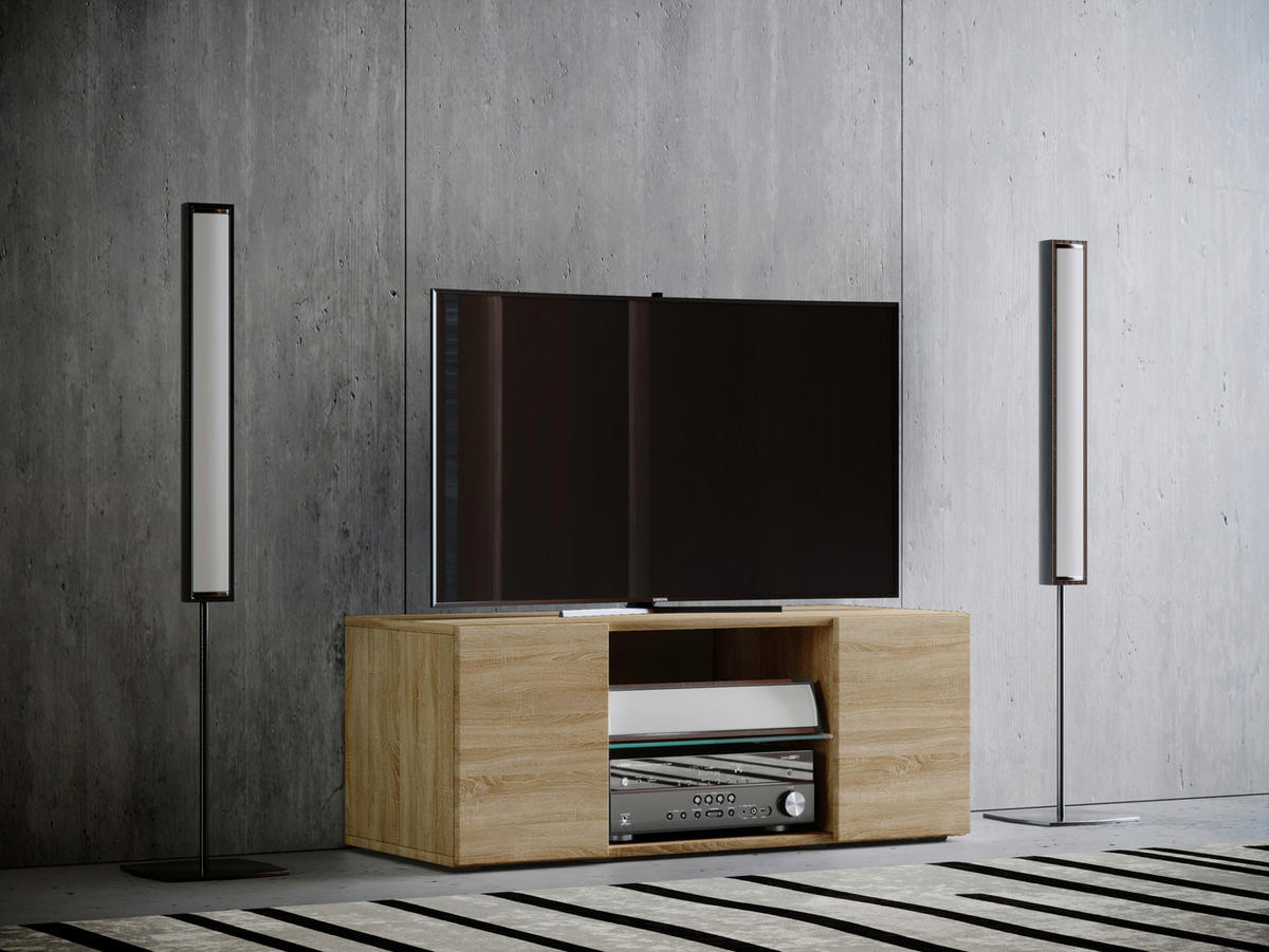 TV-Element in Sonoma Eiche  in 95/40/36 cm  - Eichefarben/Schwarz, Konventionell, Glas/Holzwerkstoff (95/40/36cm) - MID.YOU