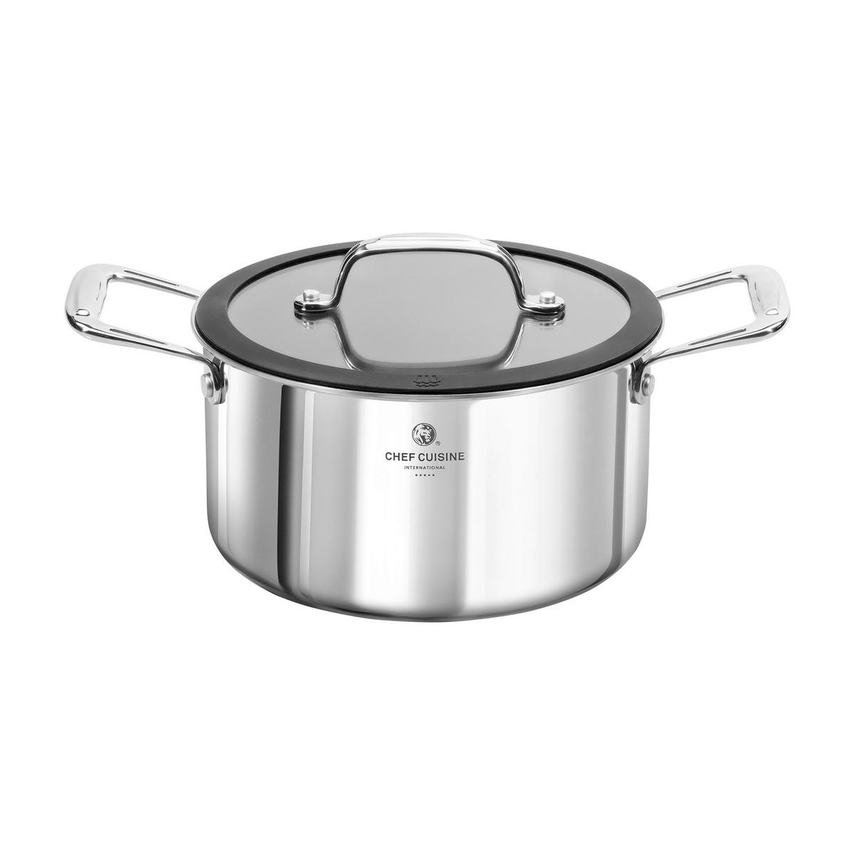 KOCHTOPFSET 3-teilig  - Edelstahlfarben/Schwarz, Basics, Glas/Kunststoff (37/30/23cm) - CHEF CUISINE