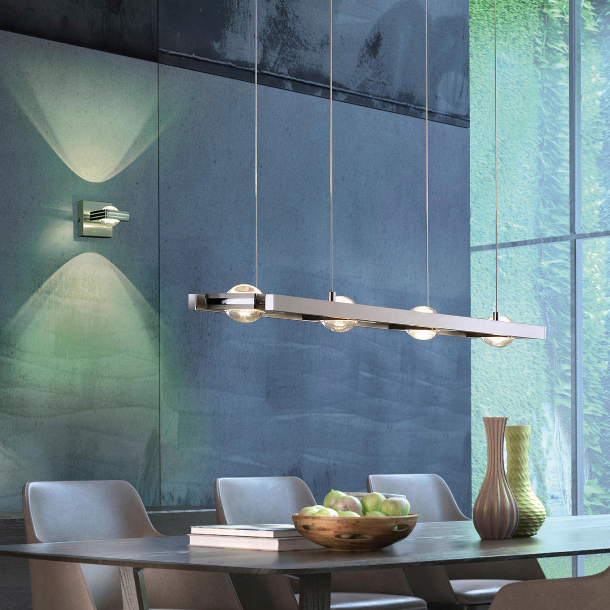 LED-HÄNGELEUCHTE  99/16,5/120 cm    - Edelstahlfarben, Design, Glas/Kunststoff (99/16,5/120cm) - Just Light