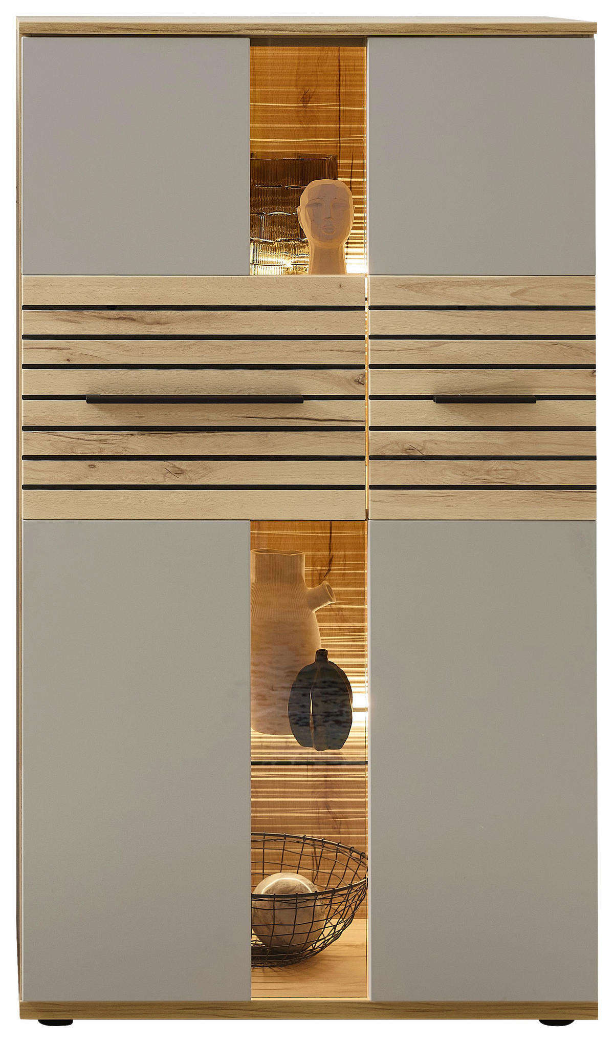 HIGHBOARD Grau, Buchefarben  90/131/40 cm  - Buchefarben/Schwarz, KONVENTIONELL, Glas/Holzwerkstoff (90/131/40cm) - Venda