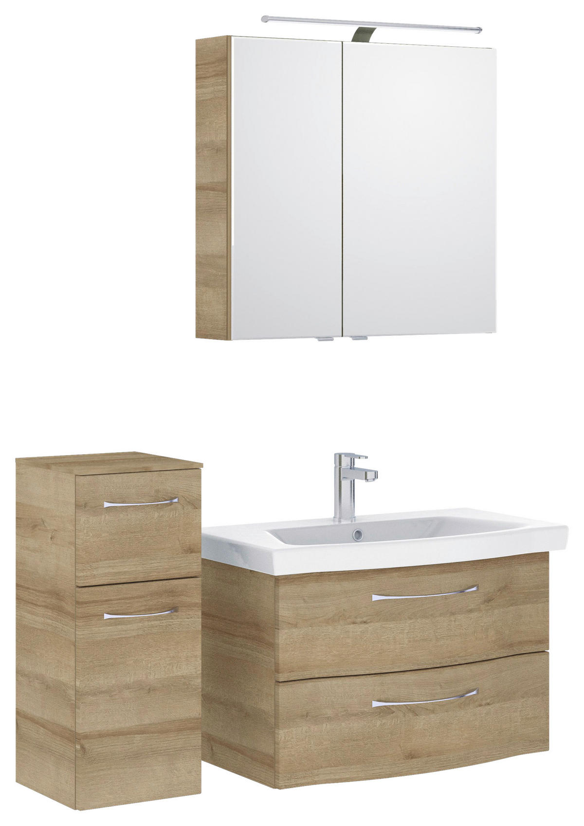 BADEZIMMER 4-teilig  in 112 cm  - Chromfarben/Eichefarben, KONVENTIONELL, Glas/Keramik (112cm) - Pelipal