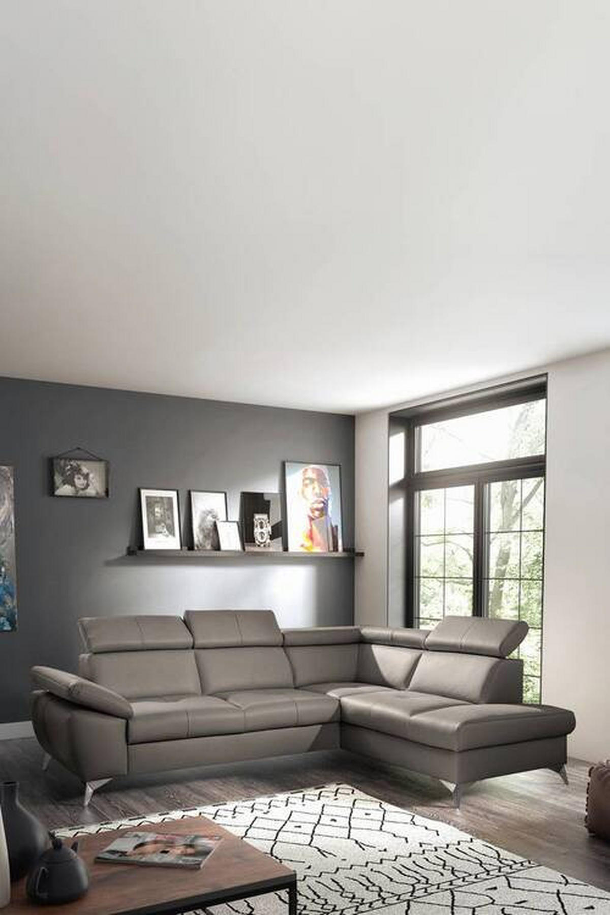 CANAPEA MODULARĂ piele nămol  - nămol/culoare crom, metal/piele (252/197cm) - Celina