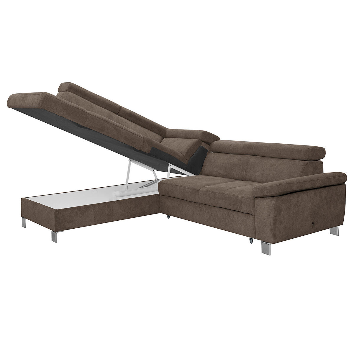 ECKSOFA Dunkelbraun Mikrofaser  - Chromfarben/Dunkelbraun, Design, Textil/Metall (208/248cm) - Livetastic