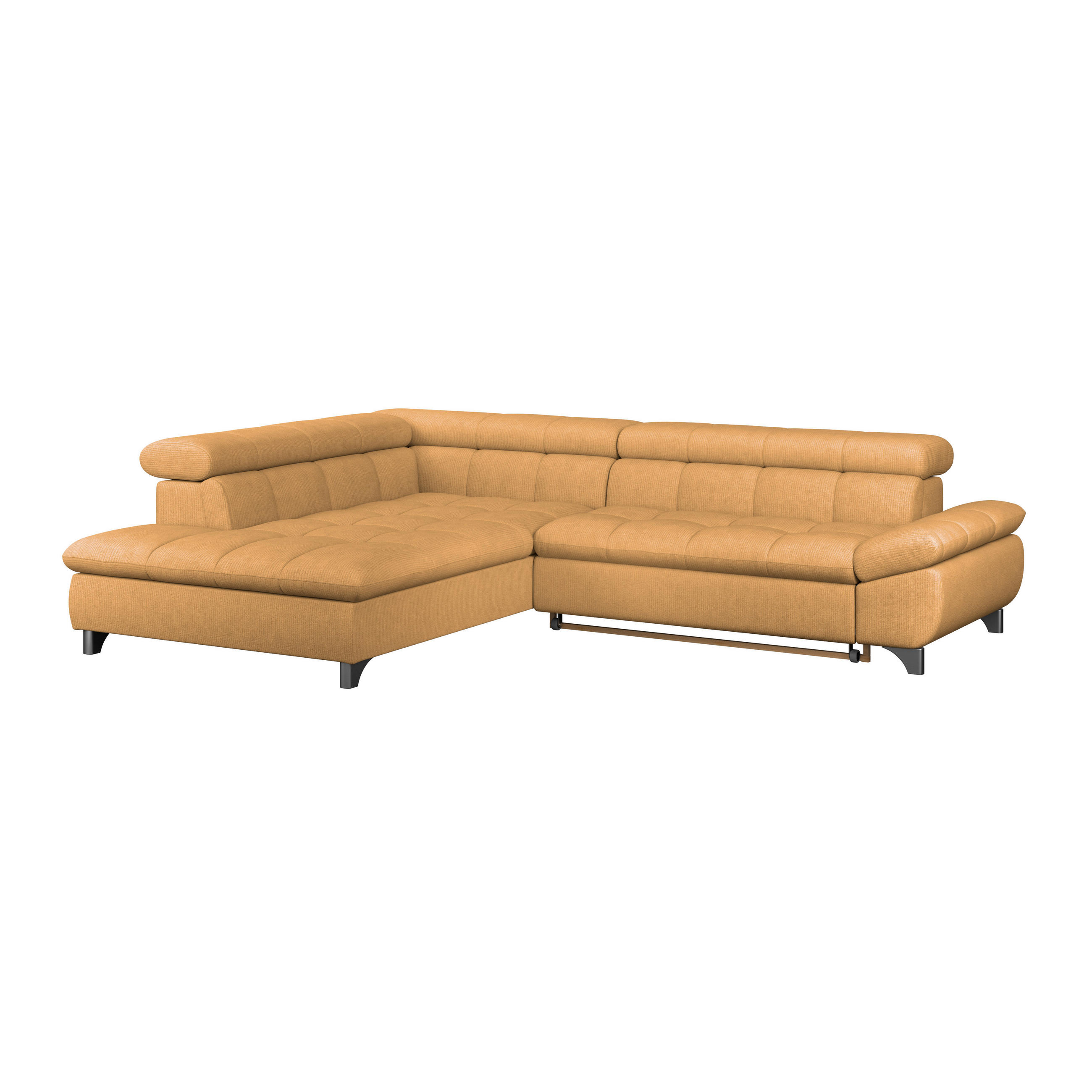 ECKSOFA Goldfarben Chenille Schlaffunktion, Kopfteilverstellung  - Chromfarben/Goldfarben, KONVENTIONELL, Textil/Metall (234/312cm) - Livetastic