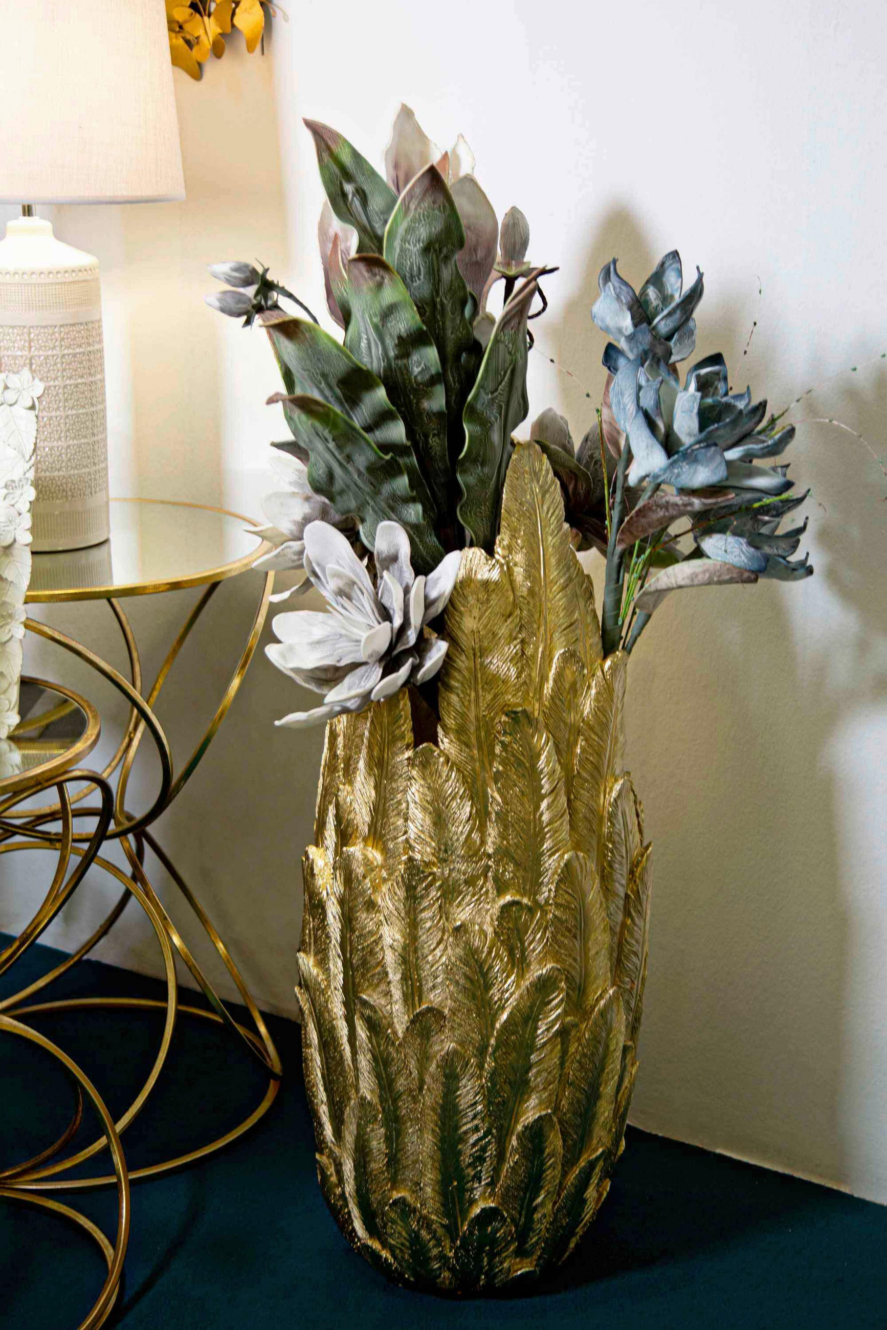 Vase Feathers  - Goldfarben, Basics, Kunststoff (32/80/34cm)