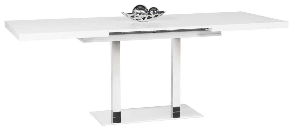ESSTISCH Weiß, Edelstahlfarben rechteckig  ausziehbar  - Edelstahlfarben/Weiß, KONVENTIONELL, Holzwerkstoff/Metall (120/80/74cm) - MID.YOU