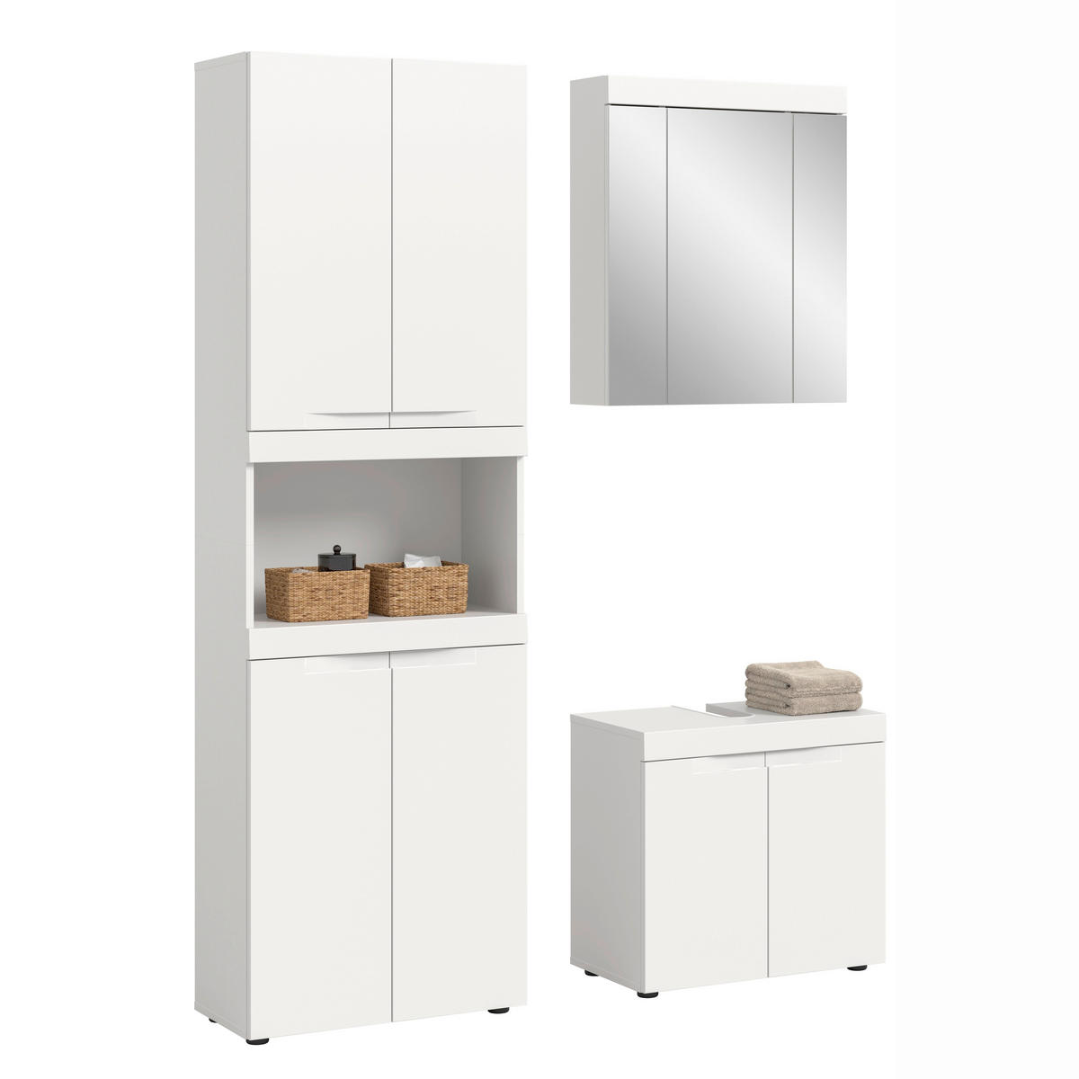 BADEZIMMER 3-teilig  in 135 cm  - Schwarz/Weiß, Trend, Glas/Holzwerkstoff (135cm) - MID.YOU