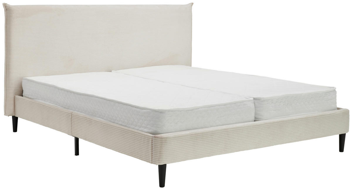 KÁRPITOZOTT ÁGY 180/200 cm  fehér  - natúr színű/fekete, Modern, műanyag/textil (180/200cm) - Livetastic