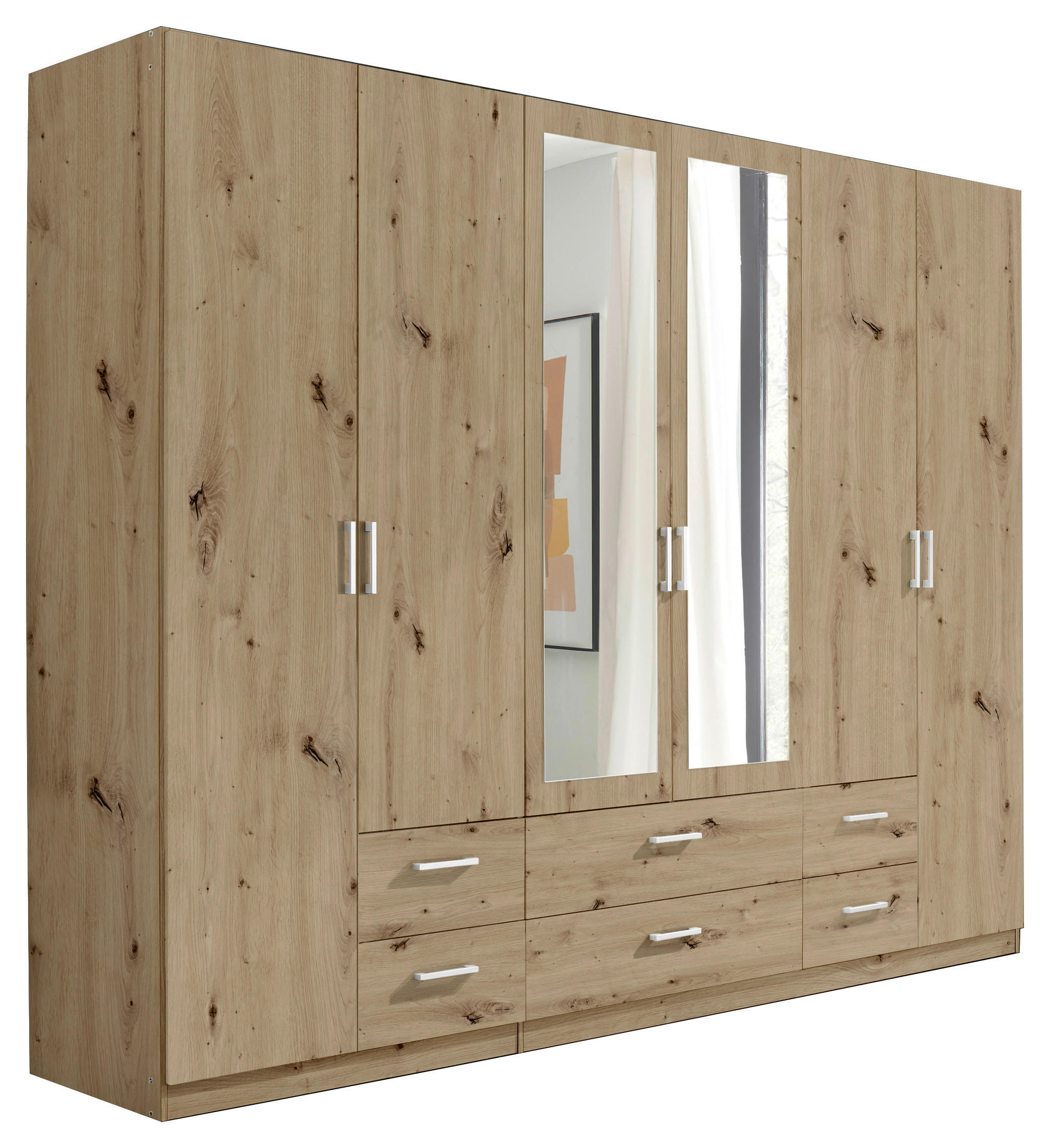 DREHTÜRENSCHRANK 271/210/54 cm,  in Eiche Artisan, 6-türig  - Alufarben/Eiche Artisan, KONVENTIONELL, Glas/Holzwerkstoff (271/210/54cm) - MID.YOU