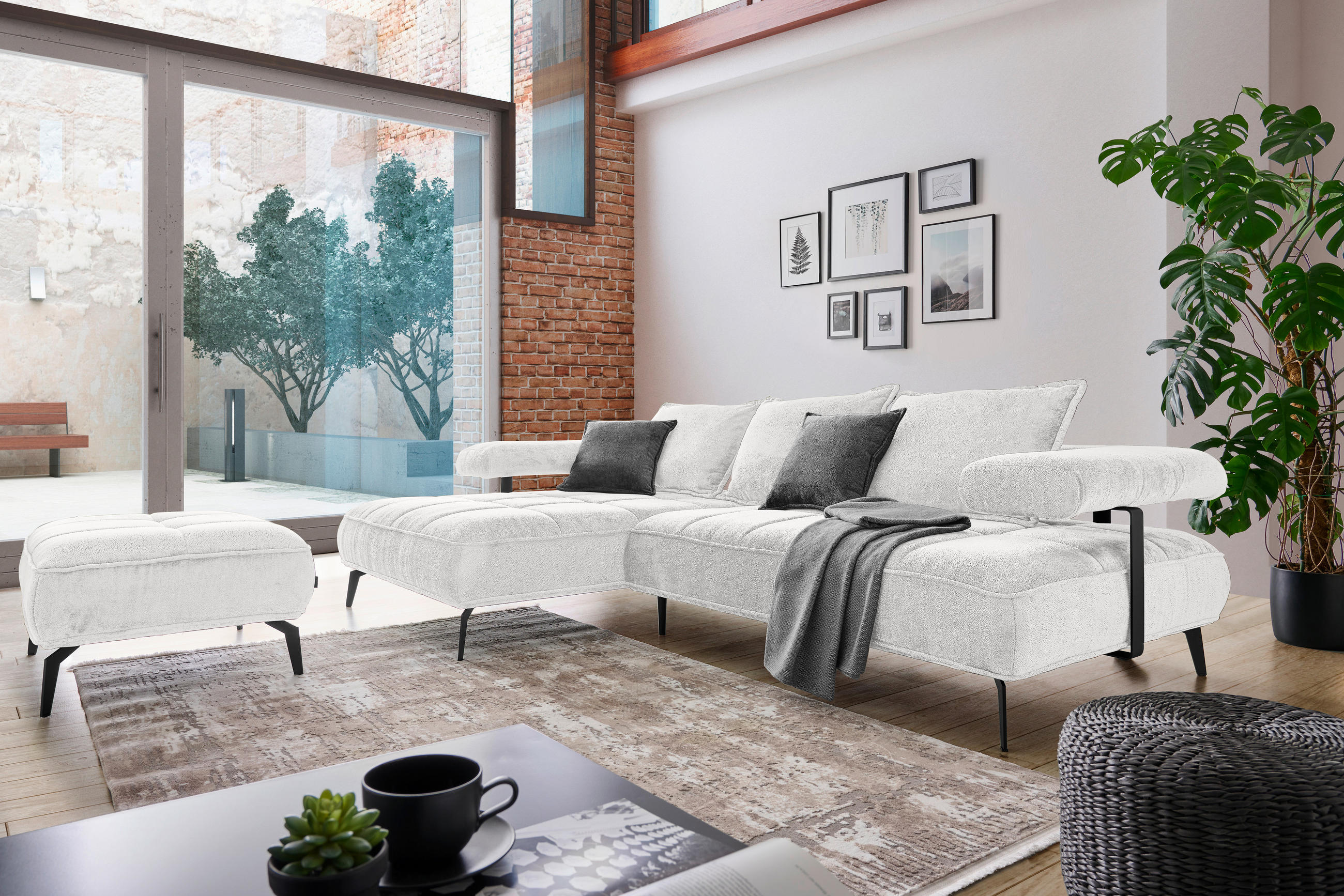 ECKSOFA Weiß Webstoff  - Schwarz/Weiß, Design, Textil/Metall (180/266cm) - Welnova
