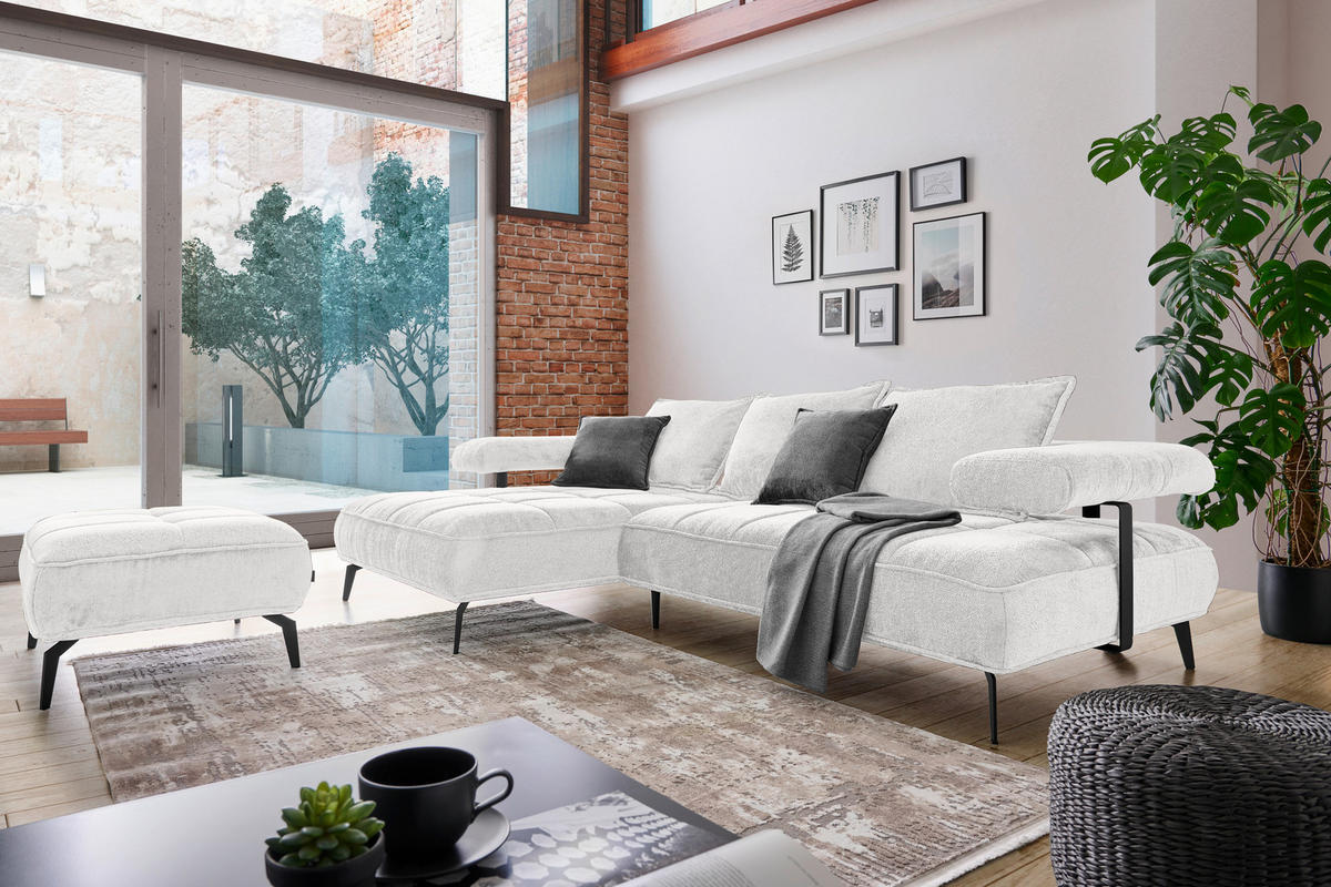 ECKSOFA in Webstoff Weiss  - Weiss/Schwarz, Design, Textil/Metall (180/266cm) - Welnova