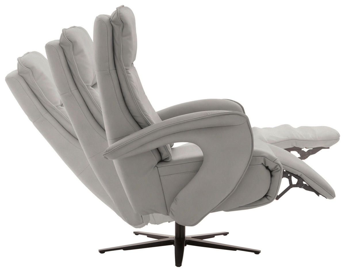 RELAXSESSEL in Leder Hellgrau  - Hellgrau/Schwarz, Design, Leder/Metall (77/110/87cm) - Valdera