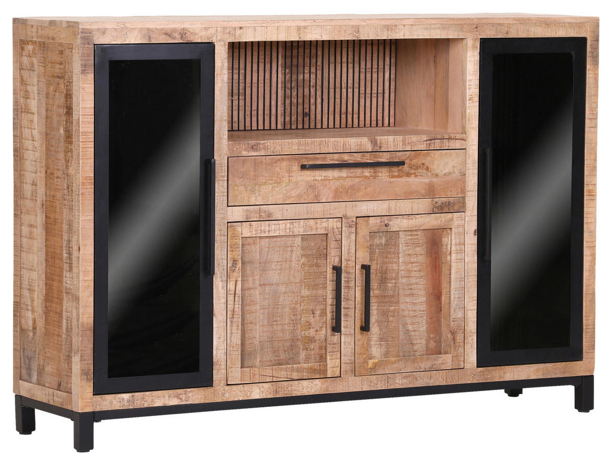 SIDEBOARD  in 160/110/43 cm  - Schwarz/Naturfarben, LIFESTYLE, Glas/Holz (160/110/43cm) - Landscape
