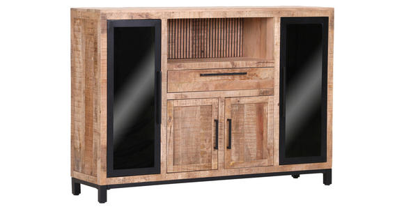 SIDEBOARD  in 160/110/43 cm  - Schwarz/Naturfarben, LIFESTYLE, Glas/Holz (160/110/43cm) - Landscape