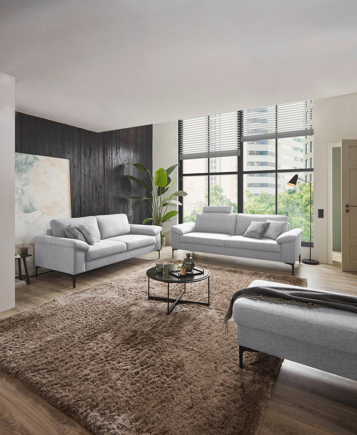 3-SITZER-SOFA in Flachgewebe Hellgrau  - Hellgrau/Schwarz, Design, Textil/Metall (226/89/97cm) - Pure Home Lifestyle