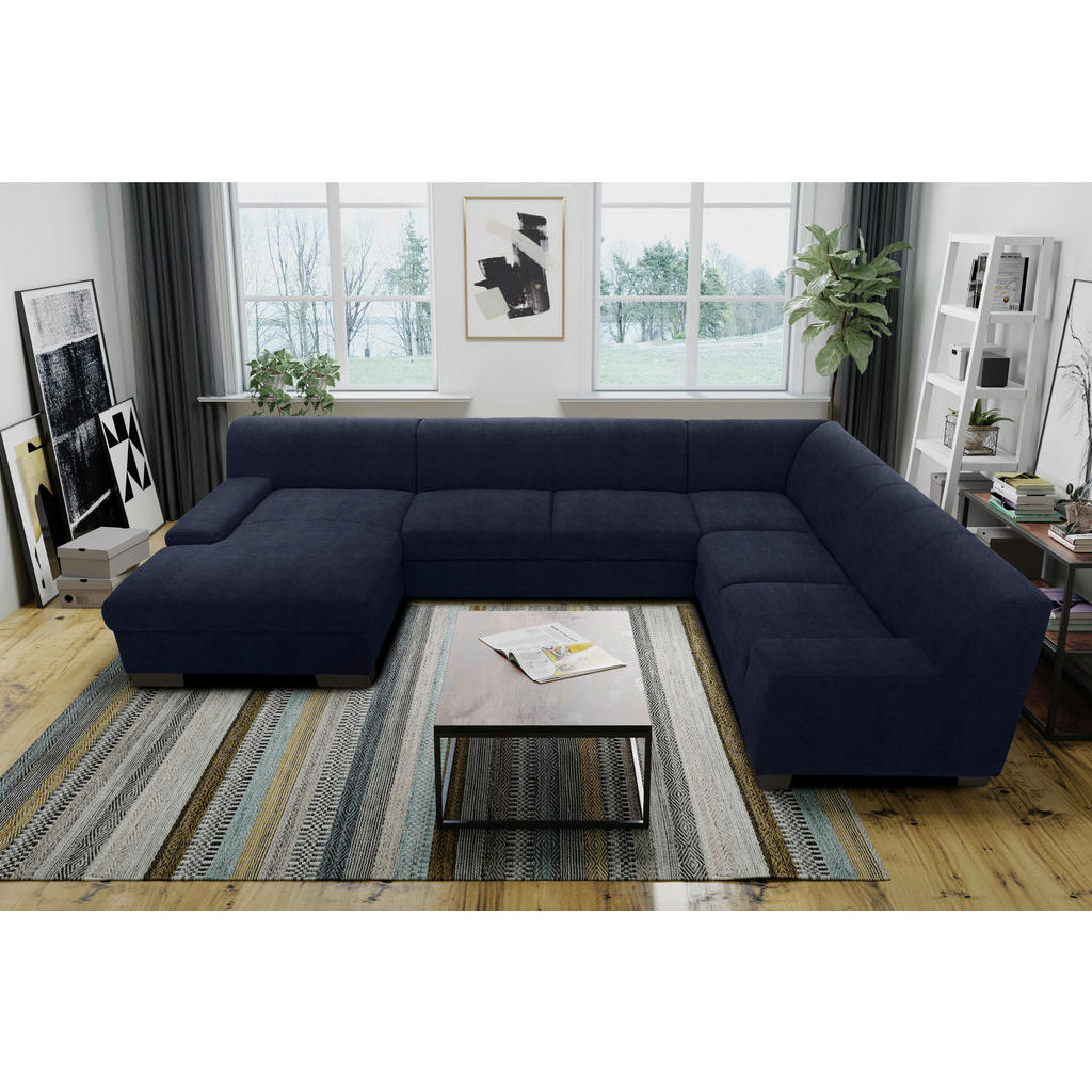 Thumbnail - Mid.you Wohnlandschaft, Blau, Textil, Wenge, Uni, 5-Sitzer, U-Form, 328x212 cm, Made in EU, FSC Mix, Rücken echt, Wohnzi...