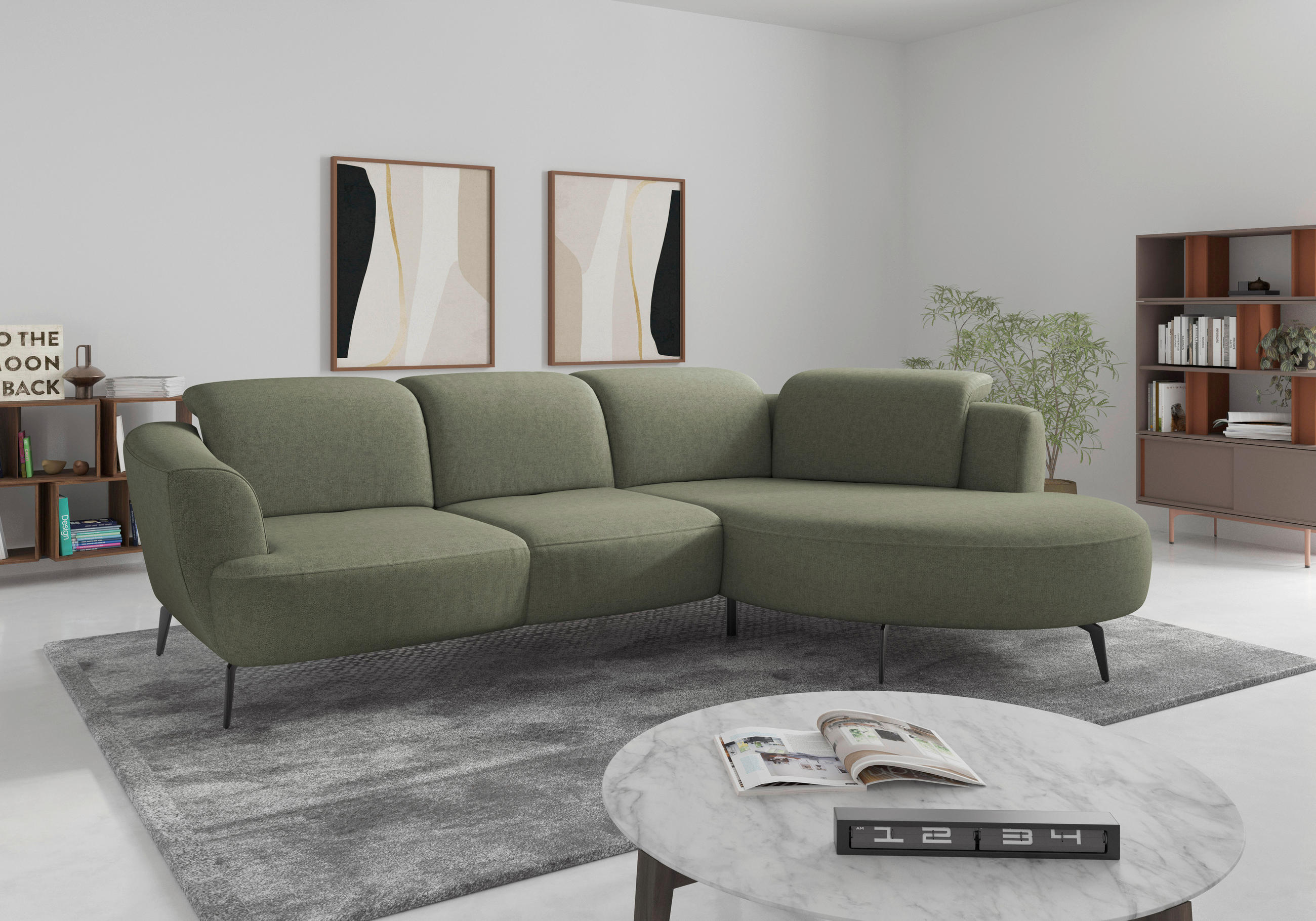 ECKSOFA in Flachgewebe Olivgrün 309/199 cm - Schwarz/Olivgrün, KONVENTIONELL, Textil/Metall (309/199cm) - Sit & More