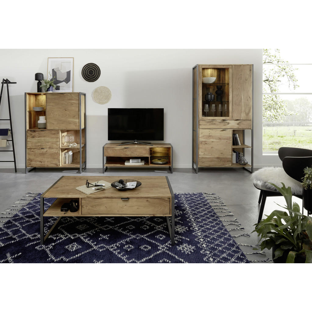 Thumbnail - Livetastic Couchtisch Factory Zone, Anthrazit, Akazie, Metall, Akazie, vollmassiv, 1 Schubladen, Kufe, 60x45x120 cm, Sta...