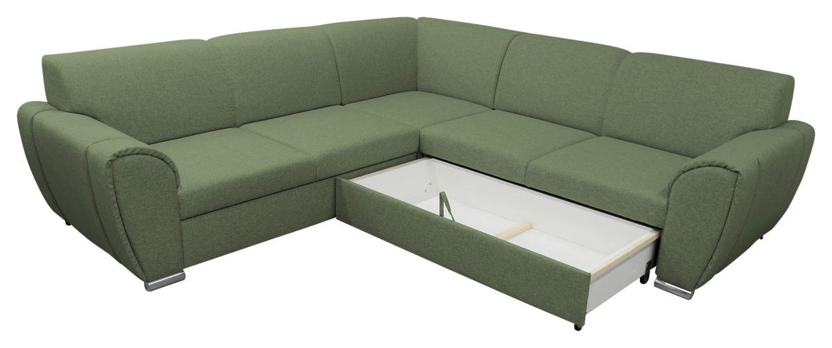 ECKSOFA Grün Flachgewebe  - Silberfarben/Grün, Design, Kunststoff/Textil (266/266cm) - Livetastic