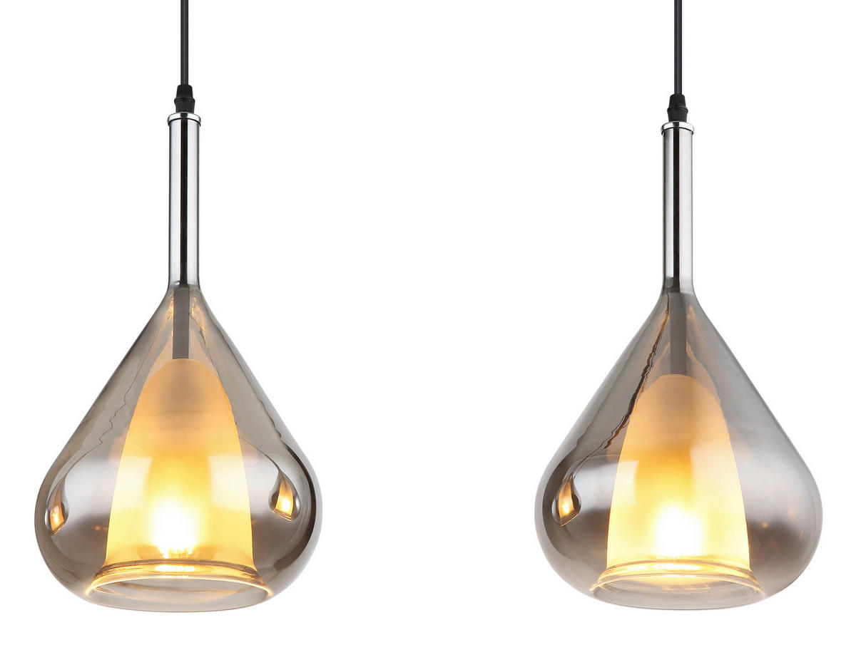 HÄNGELEUCHTE 90/20/140 cm    - Schwarz/Grau, Design, Glas/Metall (90/20/140cm) - Globo