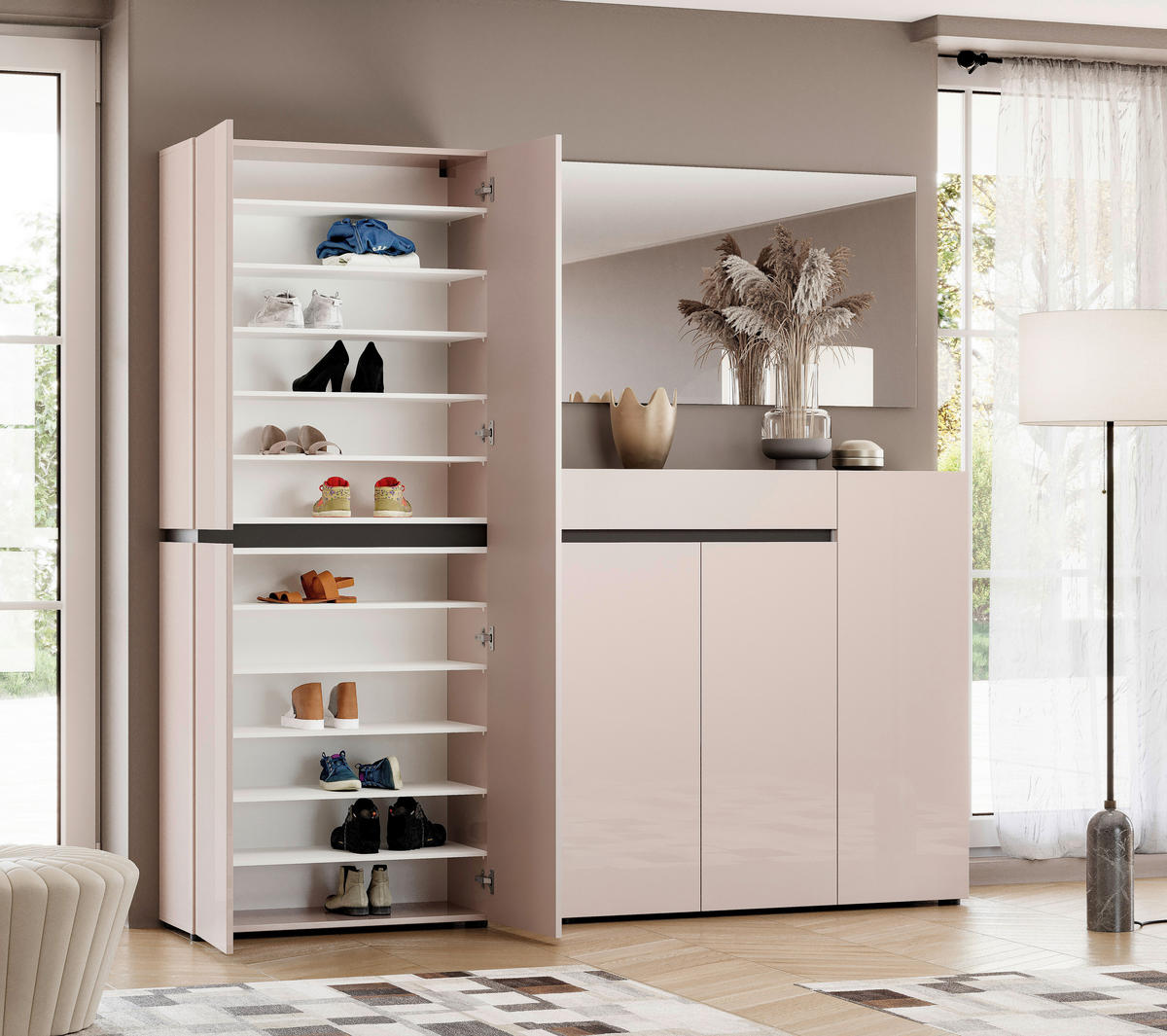 SCHUHSCHRANK Anthrazit, Kaschmir  - Kaschmir/Anthrazit, Design, Holzwerkstoff (80,1/200/34cm) - Voleo