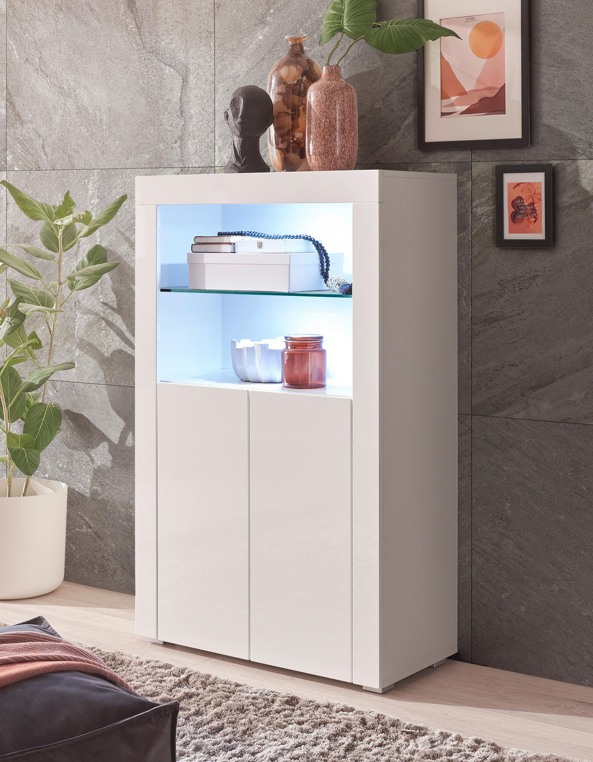 HIGHBOARD  in 80/128/38 cm  - Weiß Hochglanz/Silberfarben, Design, Glas/Holzwerkstoff (80/128/38cm) - MID.YOU