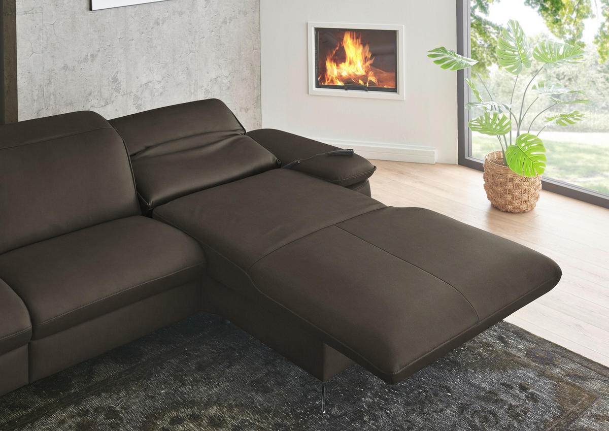 ECKSOFA  Echtleder Graubraun  - Graubraun/Schwarz, Design, Leder/Metall (307/169cm) - Beldomo Premium