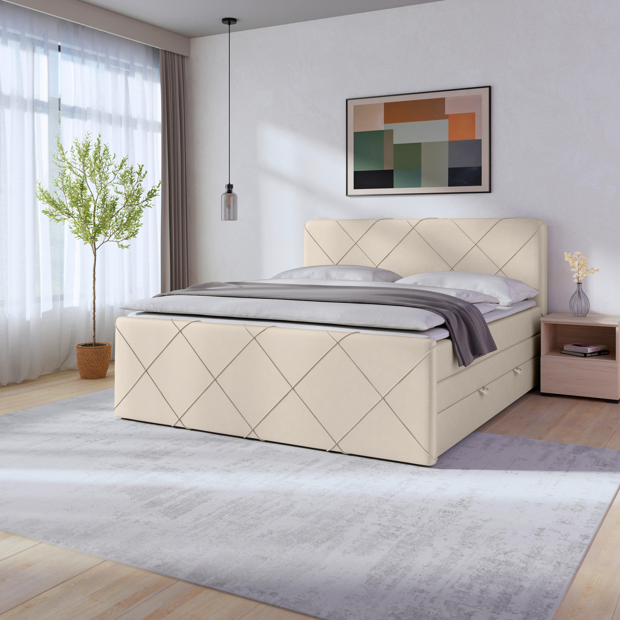 BOXSPRINGBETT 180/200 cm  in Weiß  - Schwarz/Weiß, MODERN, Holzwerkstoff/Kunststoff (180/200cm) - MID.YOU