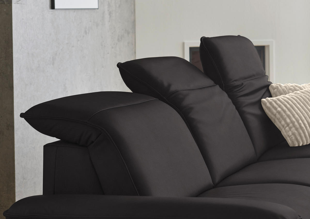 ECKSOFA  Echtleder Schwarzbraun  - Schwarzbraun/Schwarz, Design, Leder/Metall (307/169cm) - Beldomo Premium