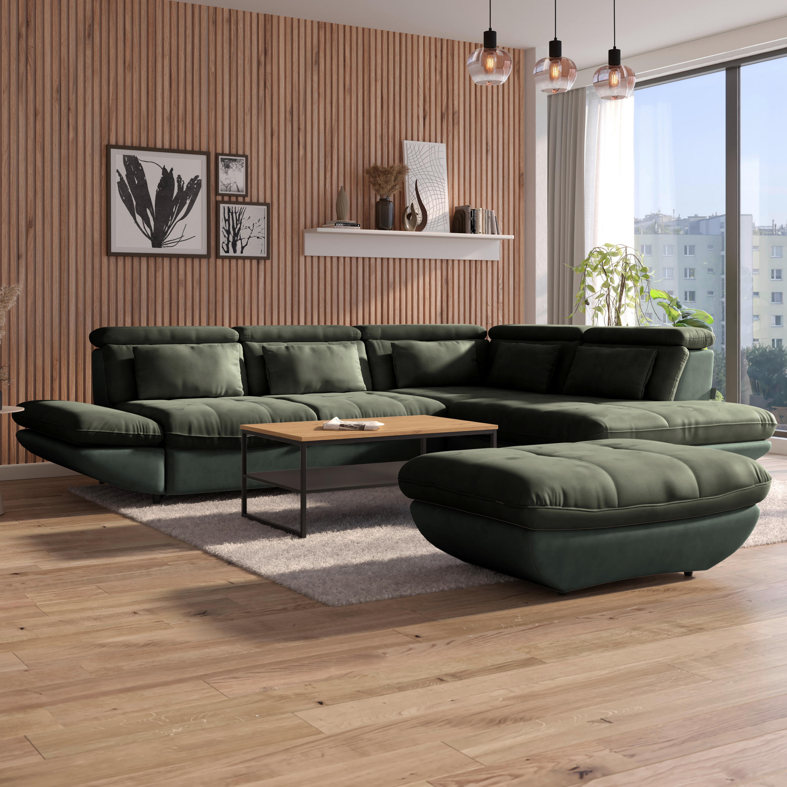 HOCKER Webstoff Dunkelgrün, Hellgrün  - Dunkelgrün/Schwarz, MODERN, Kunststoff/Textil (107/75cm) - MID.YOU