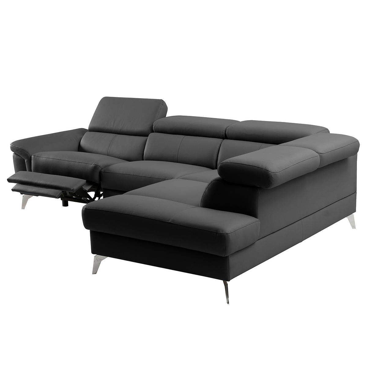 ECKSOFA SONO Schwarz Echtleder Lederlook Bettkasten, Armteilverstellung, Kopfteilverstellung  - Chromfarben/Schwarz, Design, Leder/Textil (265/210cm) - Livetastic