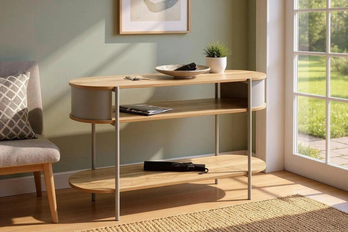 Masă Tip Consolă din metal, material pe bază de lemn,   110/76/39 cm  - cașmir/culoare lemn stejar, Trend, metal/material pe bază de lemn (110/76/39cm)