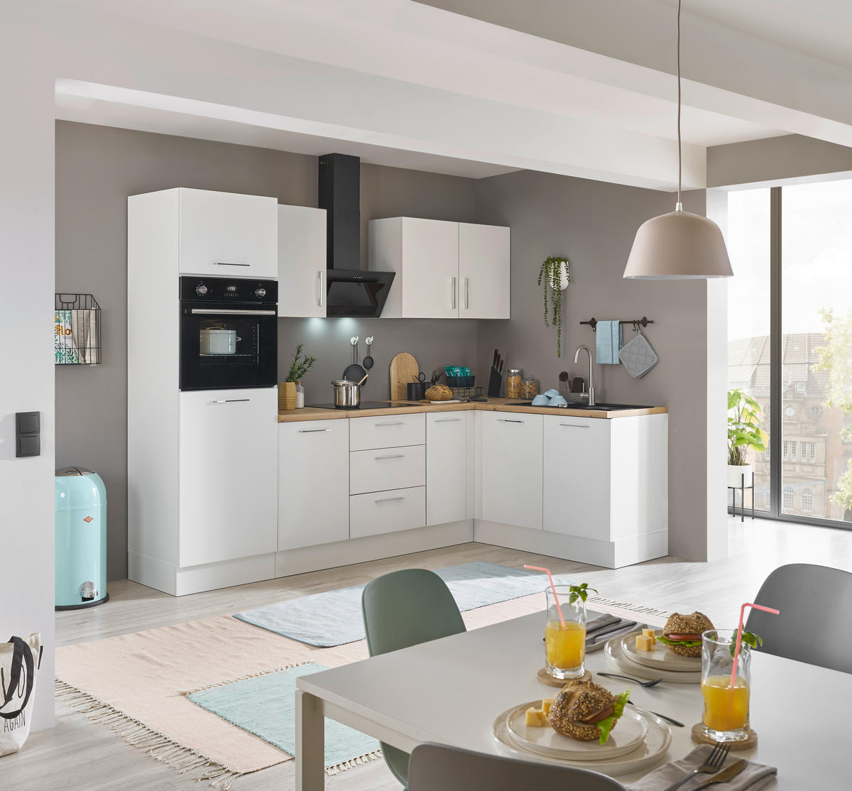 ECKKÜCHE 270/165 cm  in Weiß, Eiche Artisan  - Chromfarben/Weiß, Basics, Holzwerkstoff/Metall (270/165cm) - MID.YOU