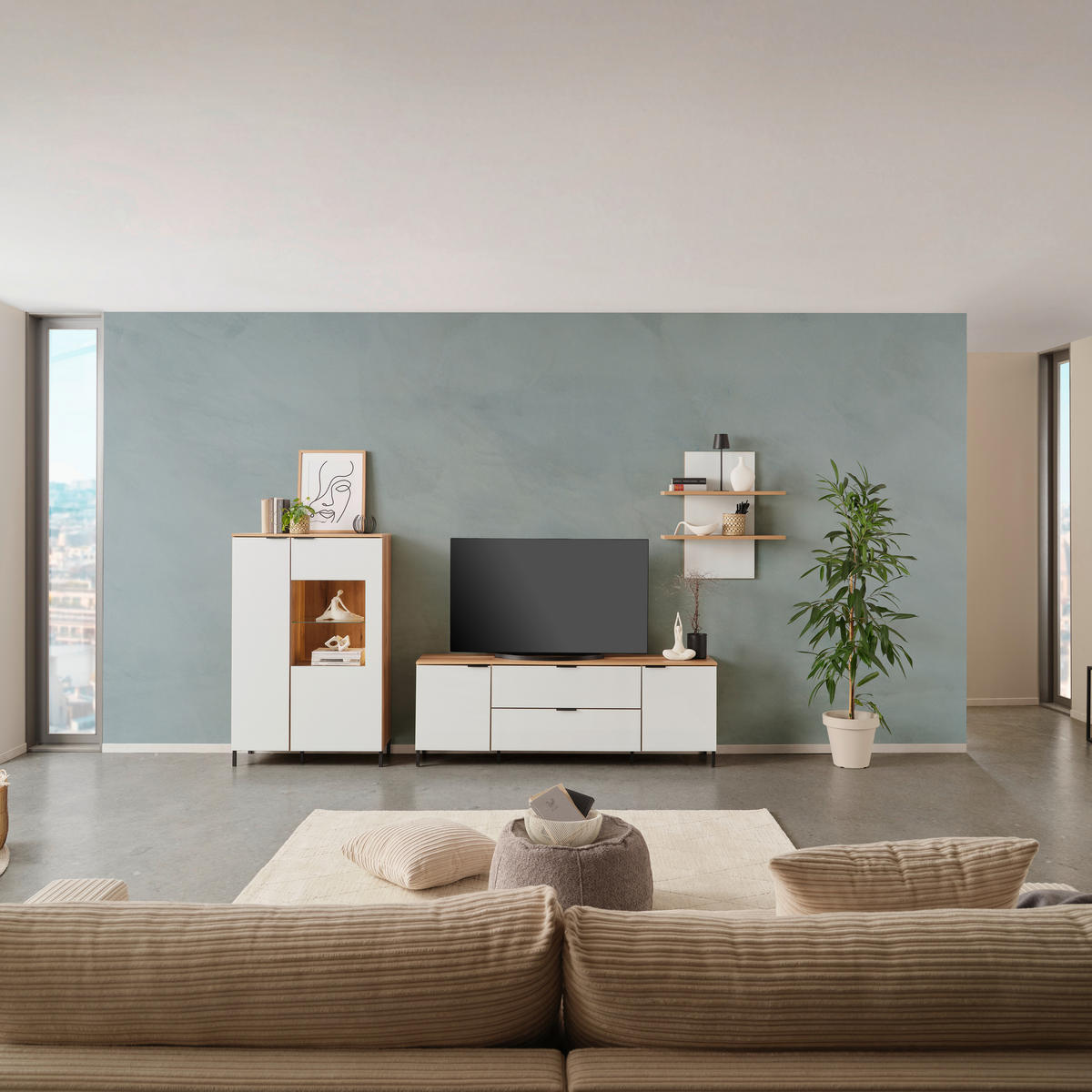 Wandboard Austin 75 cm - barve hrasta/bela, Trend, steklo/leseni material (75/81/22cm)