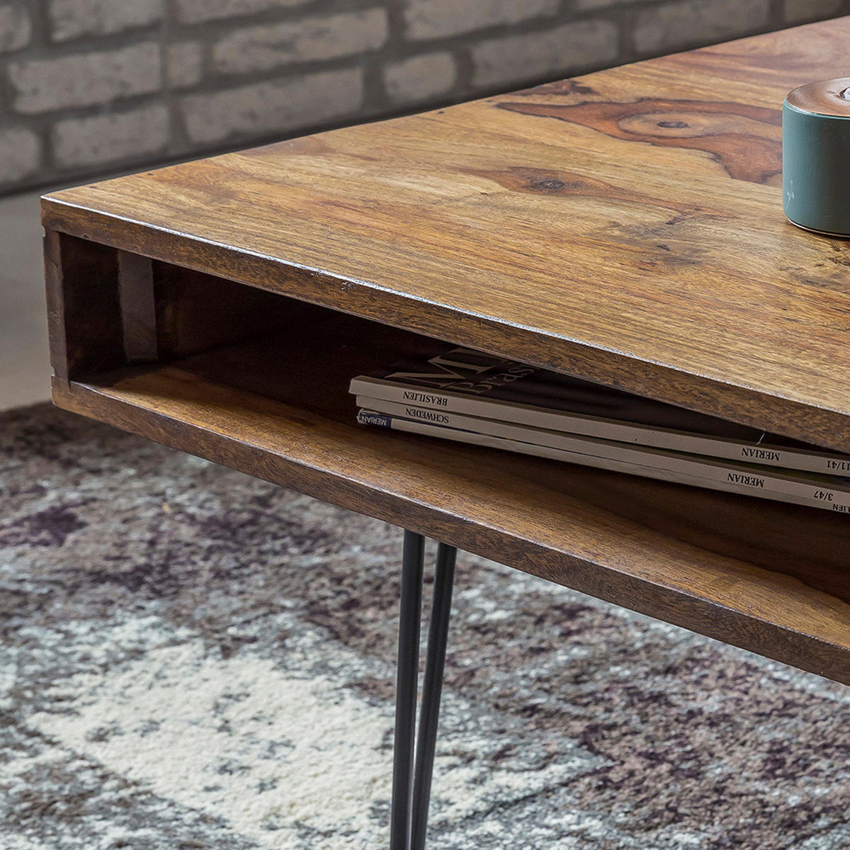 COUCHTISCH Sheesham massiv 117/60/40 cm rechteckig Sheeshamfarben  - Sheeshamfarben/Schwarz, Design, Holz/Metall (117/60/40cm) - MID.YOU