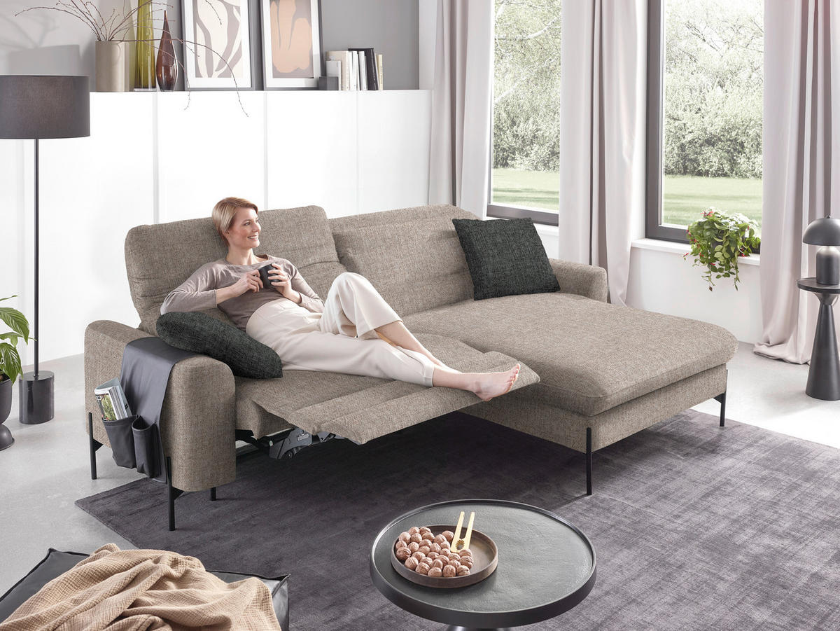 ECKSOFA in Flachgewebe Hellbraun  - Hellbraun/Schwarz, Design, Textil/Metall (252/191cm) - Dieter Knoll