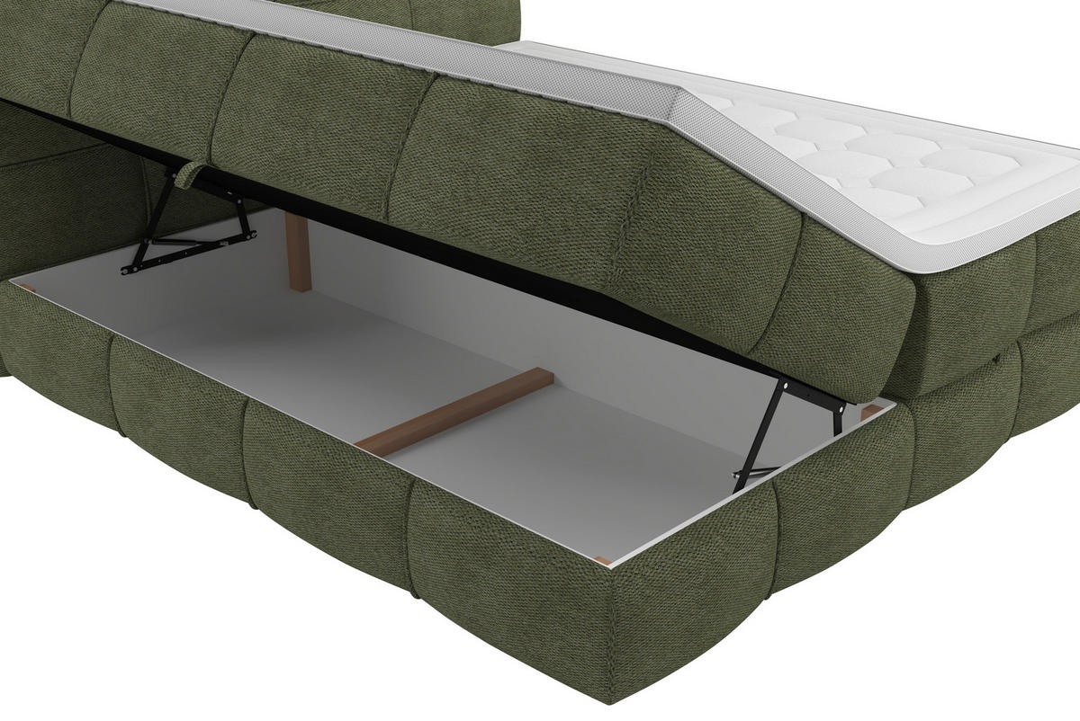 BOXSPRINGBETT 180/200 cm,  in Grün, gepolstertes Kopfteil, Bettkasten, Topper, Matratzen, H3 + H3 = fest  - Schwarz/Grün, Design, Kunststoff/Textil (180/200cm) - Chameo