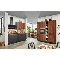 EINBAUKÜCHE   - Nussbaumfarben/Schwarz, Design, Holzwerkstoff - Celina