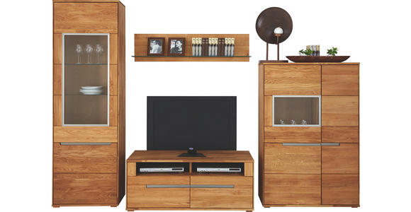 WOHNWAND Wildeiche massiv Eichefarben - Eichefarben, KONVENTIONELL, Glas/Holz (283/205,1/55cm) - Cantus