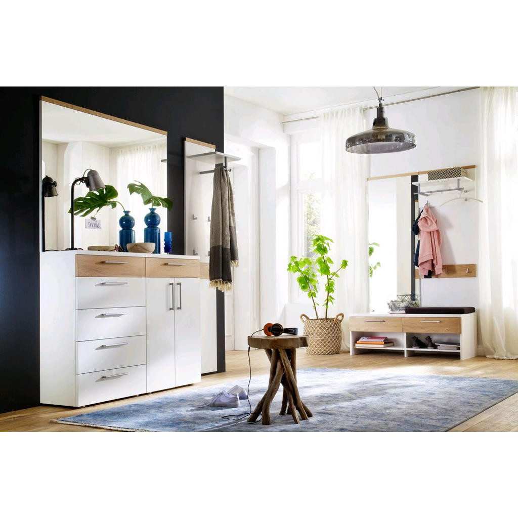 Thumbnail - Moderano Garderobenpaneel, Weiß, Eiche, Holz, Holzwerkstoff, Wildeiche, furniert, 60x40x32 cm, Garderobe, Garderobenpane...