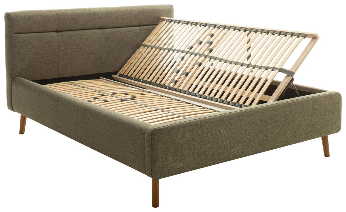 POLSTERBETT Lotte Lattenrost, Bettkasten 180/200 cm  in Grün  - Eichefarben/Birkefarben, KONVENTIONELL, Holz/Textil (180/200cm) - Boxxx