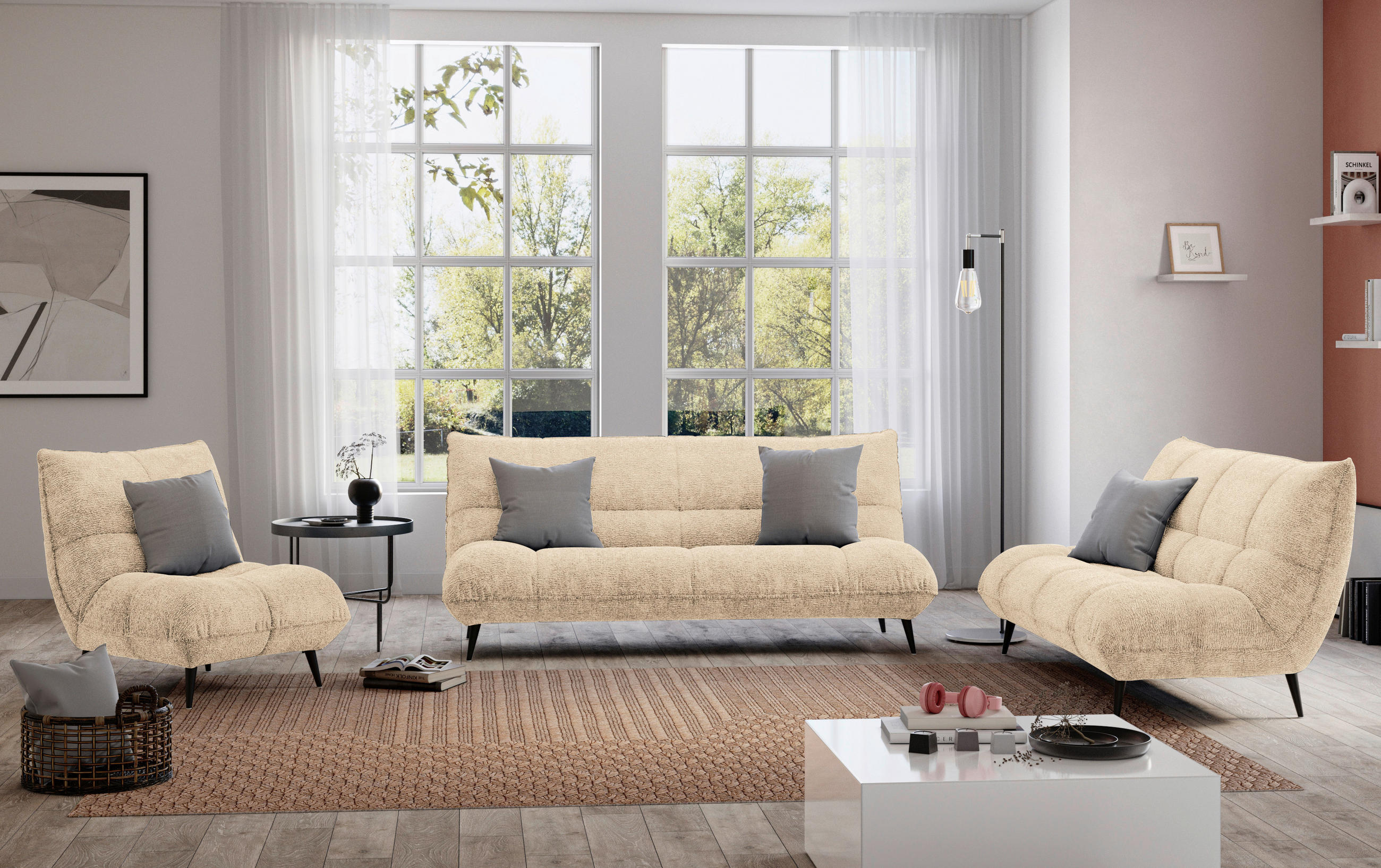 SESSEL in Mikrofaser Creme  - Creme/Schwarz, KONVENTIONELL, Textil/Metall (89/100/101cm) - Hom`in
