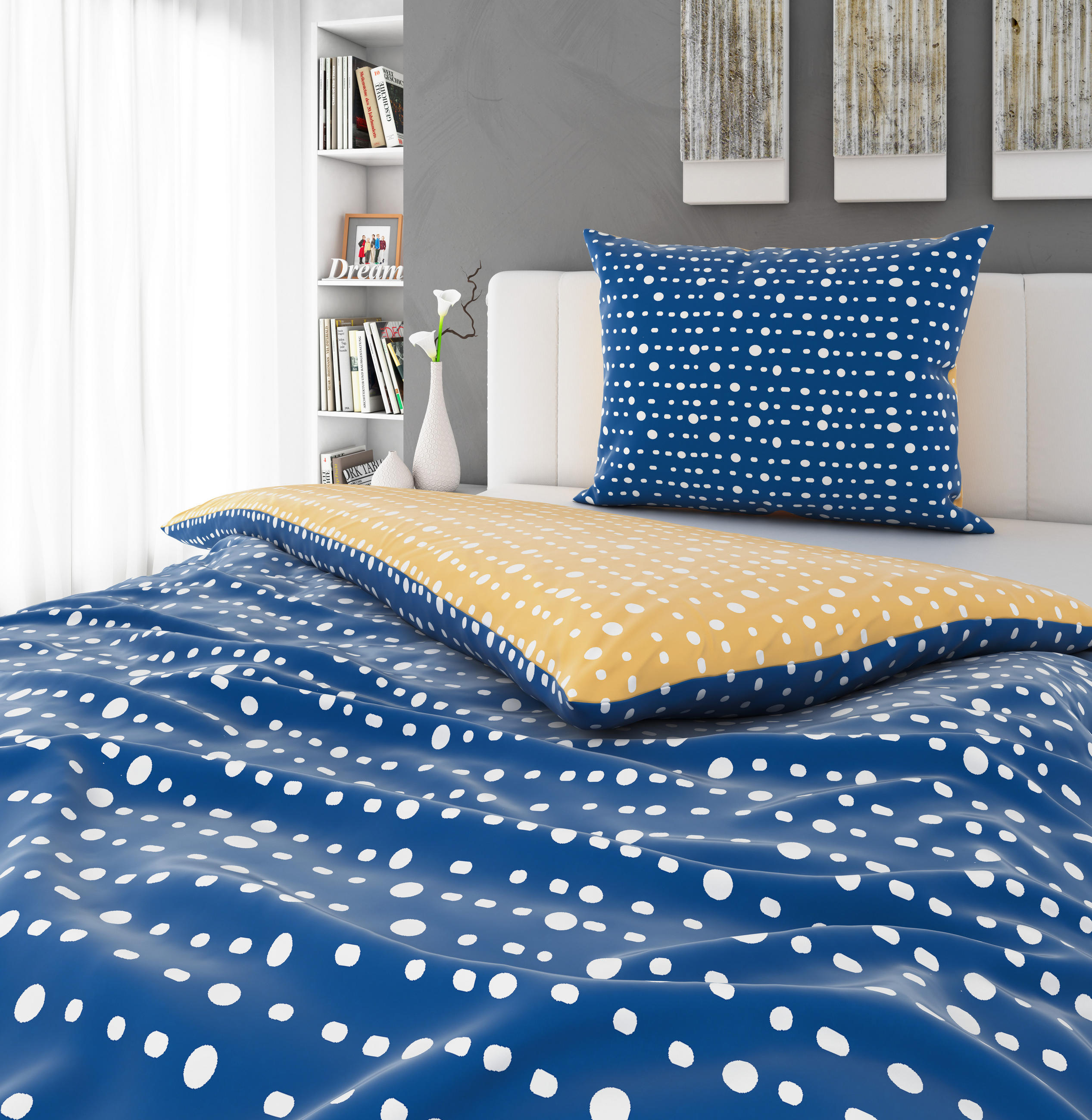 POSTELJINA SA DVA LICA 140/200 cm saten plava, narandžasta  - plava/narandžasta, Konvencionalno, tekstil (140/200cm) - Esposa