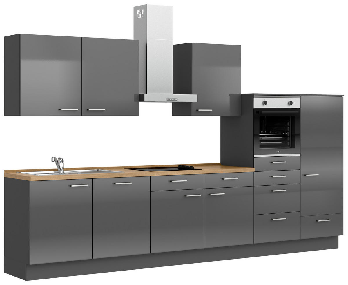 KÜCHENBLOCK Flash 360 cm  in Eichefarben, Schieferfarben  - Schieferfarben/Edelstahlfarben, MODERN, Holzwerkstoff/Metall (360cm) - Nobilia