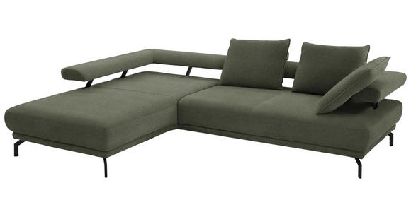 ECKSOFA in Chenille Olivgrün 224/305 cm - Schwarz/Olivgrün, Design, Textil/Metall (224/305cm) - Dieter Knoll