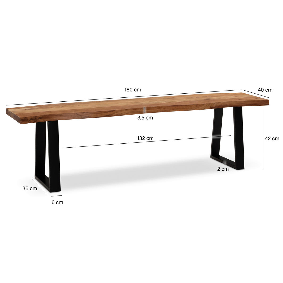 KLOP, les barve akacije  - črna/barve akacije, Moderno, kovina/les (180/45,5/40cm) - MID.YOU